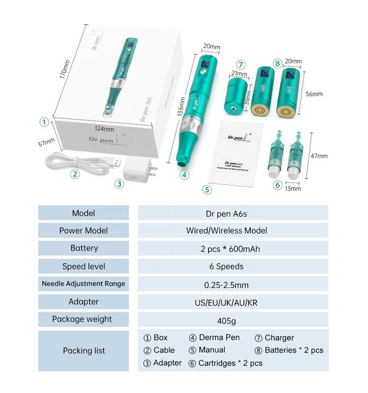 Dr pen A6S Wireless / Wired 2 en 1 appareil électrique de microneedling pour les soins personnels de beauté