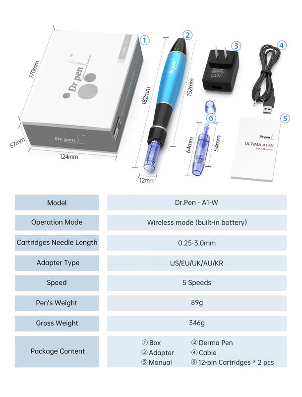 Longueur d' aiguille réglable 1,0 mm Dr pen A1c A1w Dermapen électrique pour le traitement de blanchiment